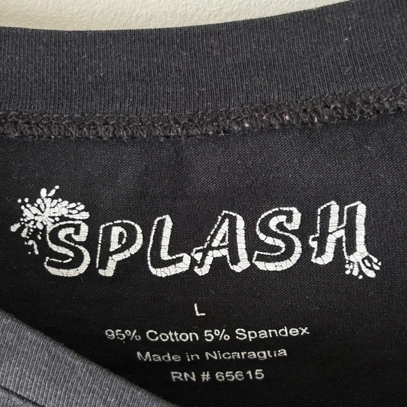 Splash Cotton Black Crewneck Tee Long Sleeve Top - Picture 16 of 16